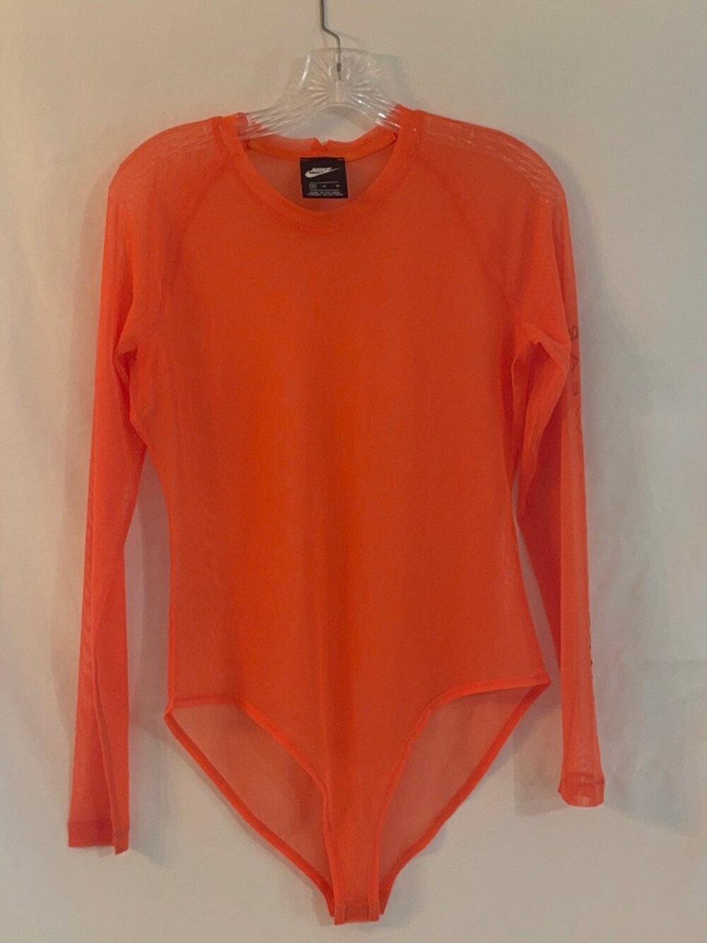 Women's Nike Sheer Mesh Body Suit Turf Orange Medium Size Logo on Left Arm #4096